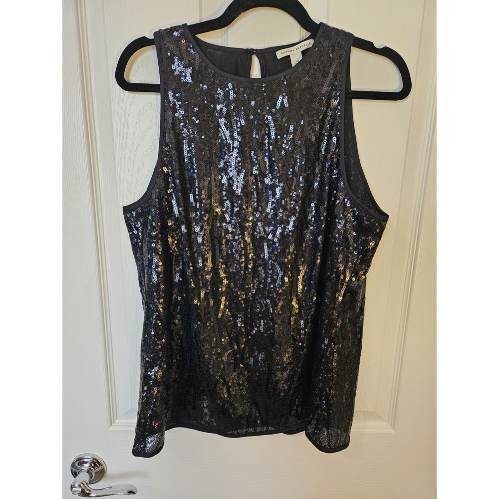 NWT Banana Republic Sleeveless Black Sequin Lined Keyhole Holiday Glam Top, 12